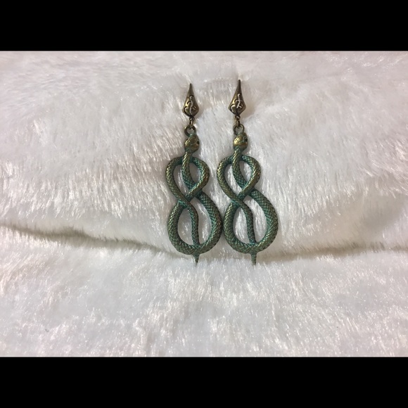 SOLD!! Verdigris Infinity Snake Earrings - Picture 10 of 15